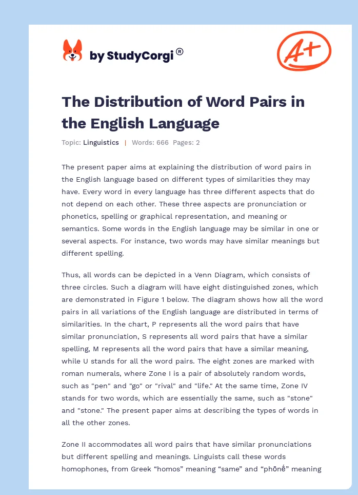 The Distribution of Word Pairs in the English Language. Page 1