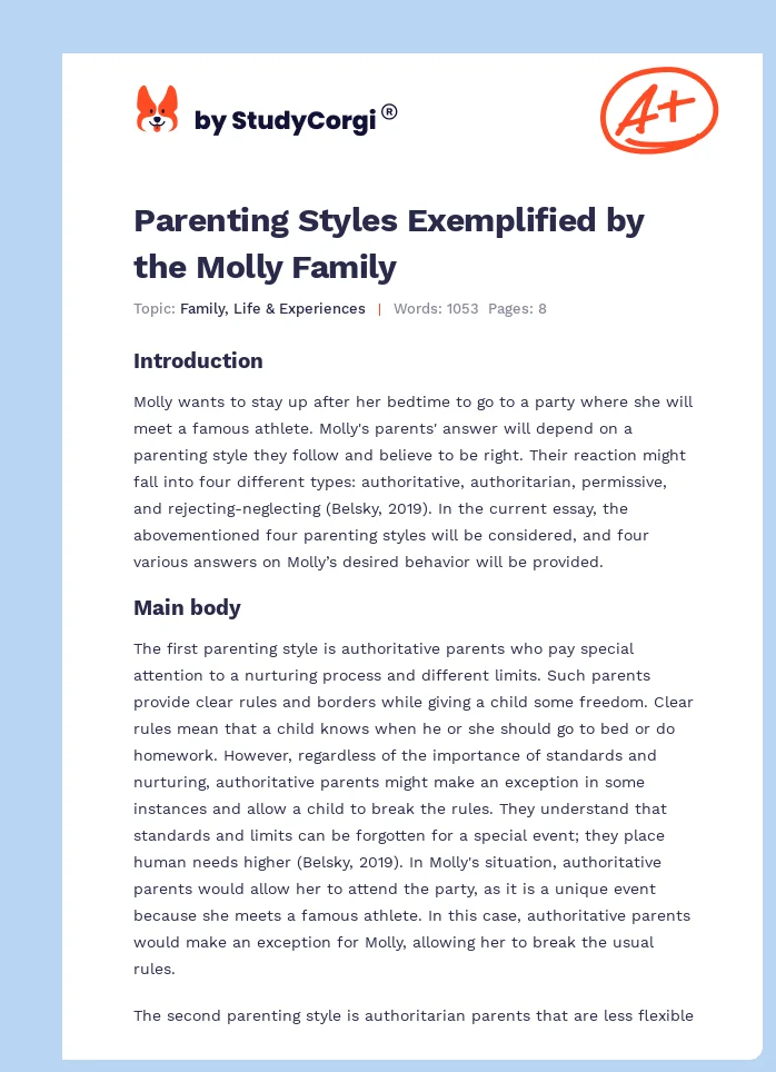 Parenting Styles Exemplified by the Molly Family. Page 1
