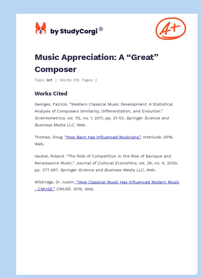 Music Appreciation: A “Great” Composer. Page 1