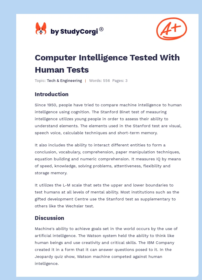 Computer Intelligence Tested With Human Tests. Page 1