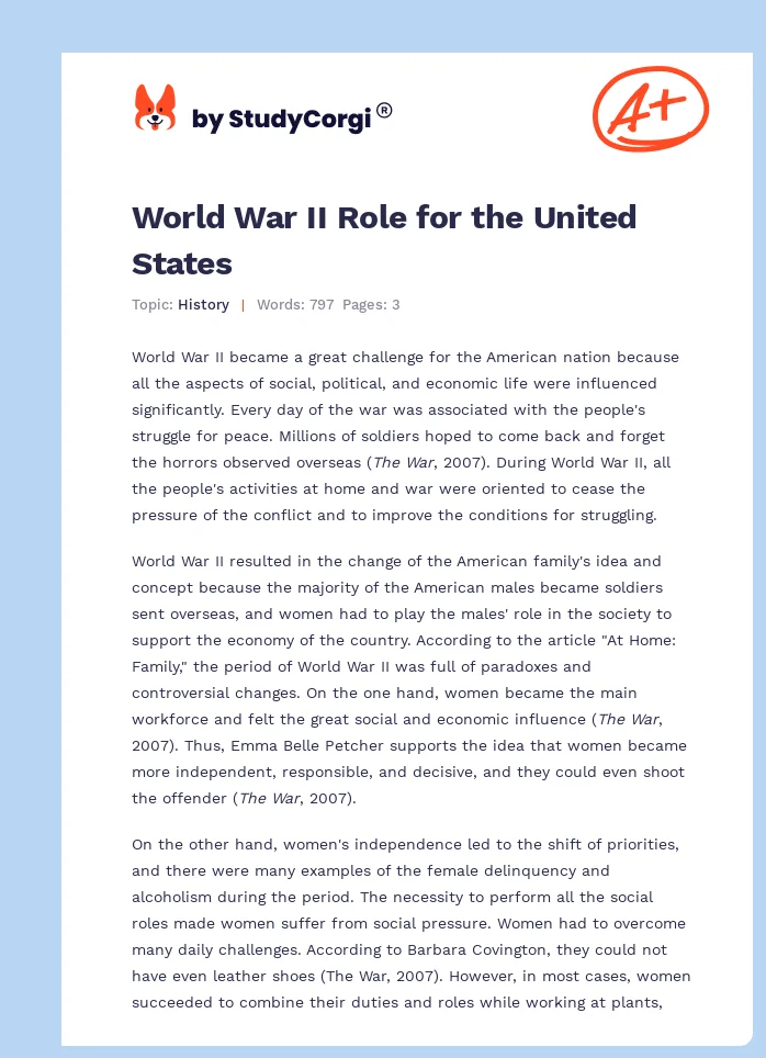 World War II Role for the United States. Page 1