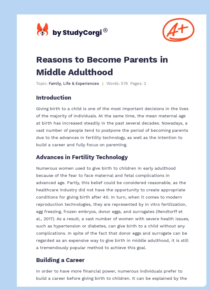 Reasons to Become Parents in Middle Adulthood. Page 1