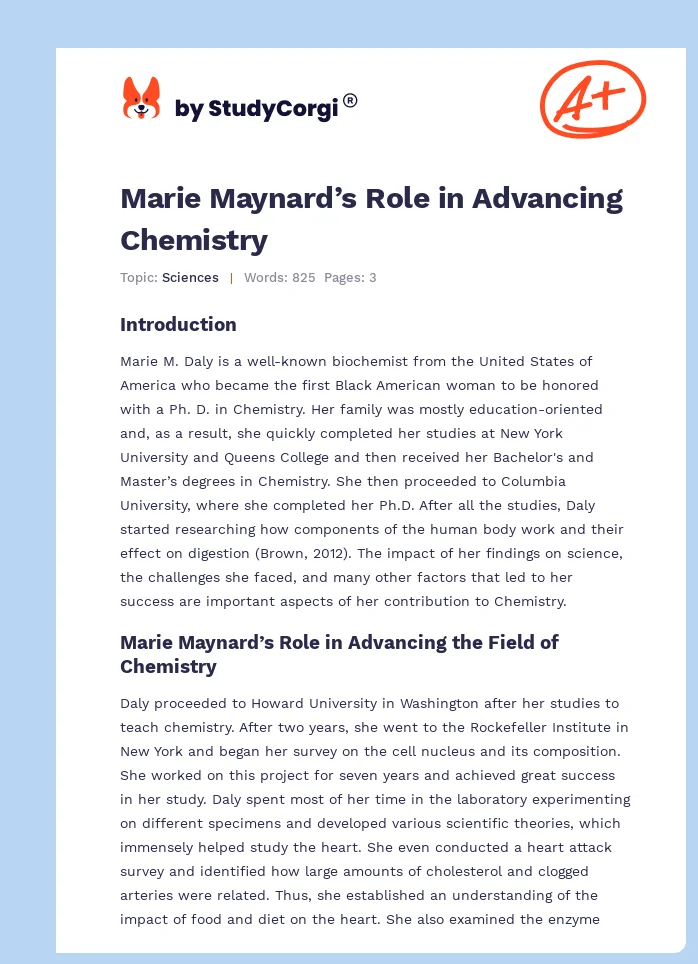 Marie Maynard’s Role in Advancing Chemistry. Page 1