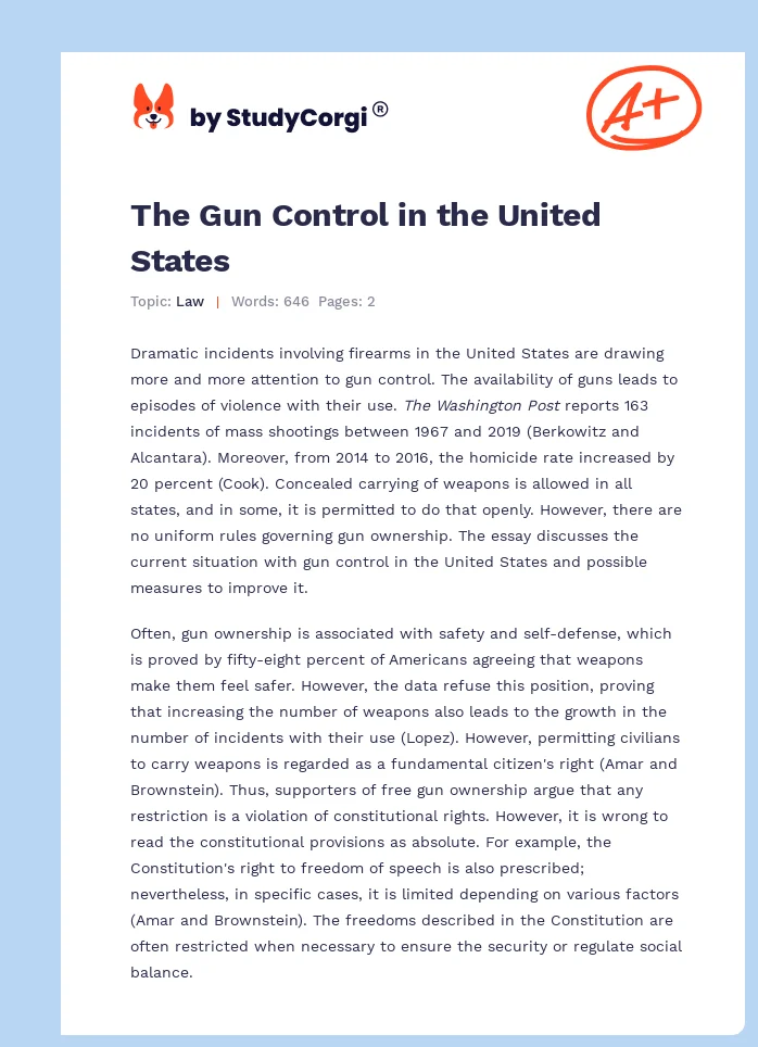 The Gun Control in the United States. Page 1