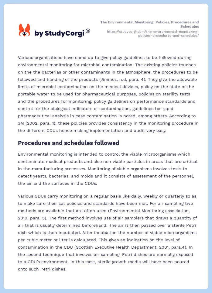 The Environmental Monitoring: Policies, Procedures and Schedules. Page 2