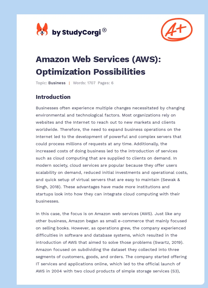 Amazon Web Services (AWS): Optimization Possibilities | Free Essay Example