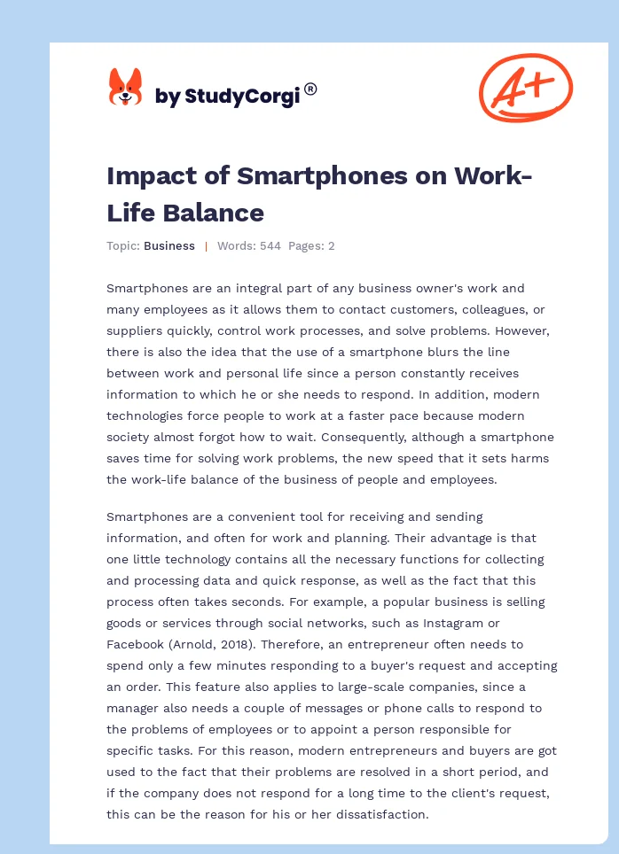 Impact of Smartphones on Work-Life Balance. Page 1