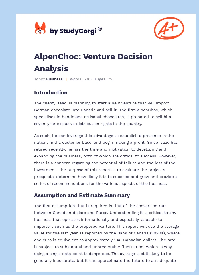 AlpenChoc: Venture Decision Analysis. Page 1