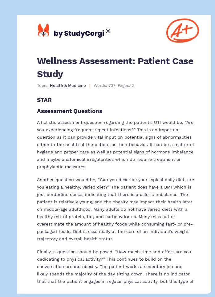 Wellness Assessment: Patient Case Study. Page 1