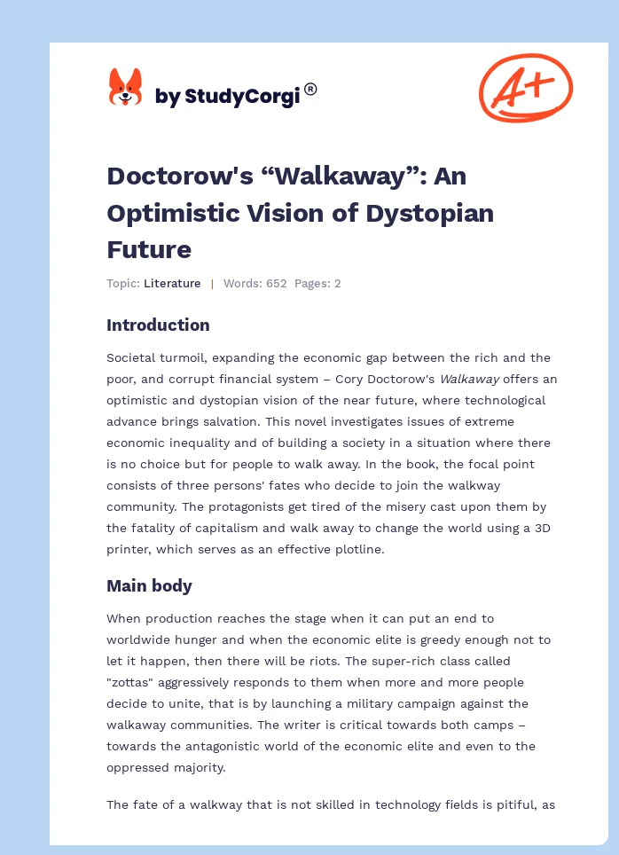 Doctorow's “Walkaway”: An Optimistic Vision of Dystopian Future. Page 1