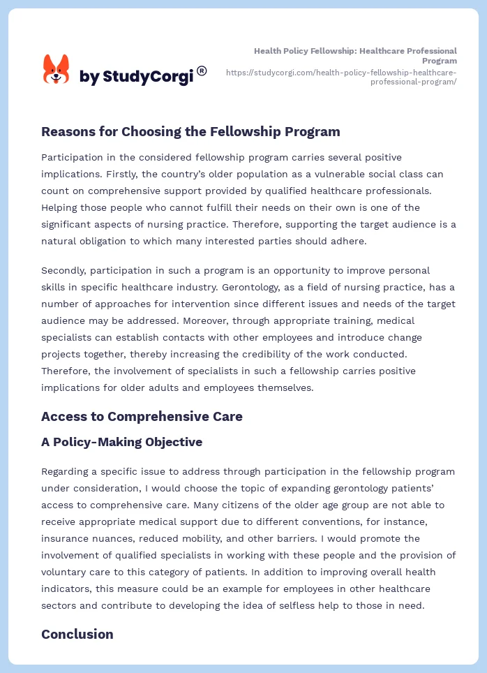 Health Policy Fellowship: Healthcare Professional Program. Page 2