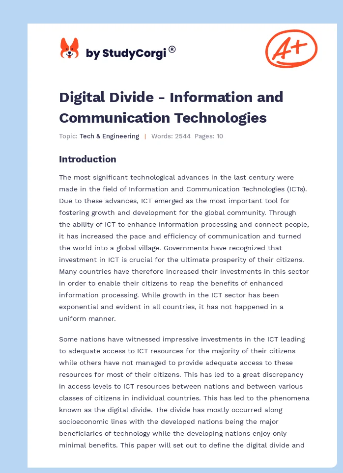 Digital Divide - Information and Communication Technologies. Page 1