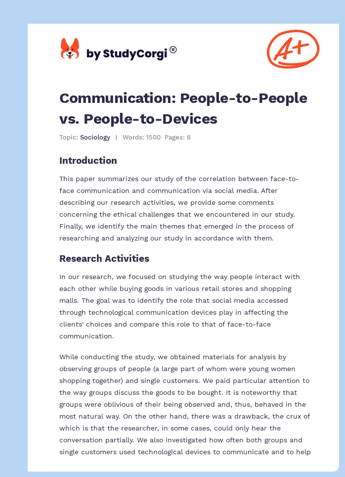 Communication: People-to-People vs. People-to-Devices. Page 1