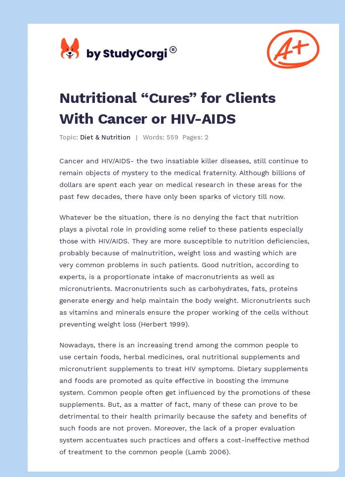 Nutritional “Cures” for Clients With Cancer or HIV-AIDS. Page 1