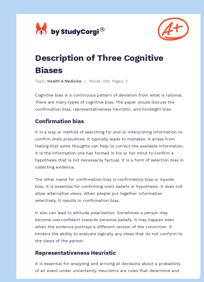 Description of Three Cognitive Biases. Page 1