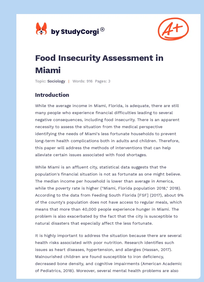 Food Insecurity Assessment in Miami. Page 1
