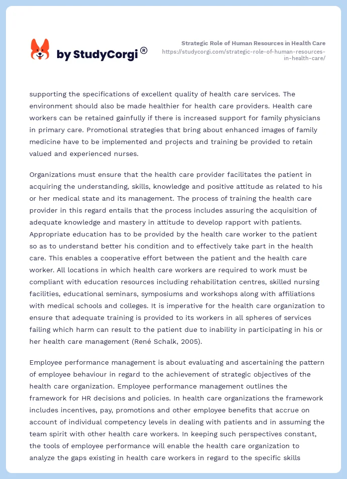 Strategic Role of Human Resources in Health Care. Page 2