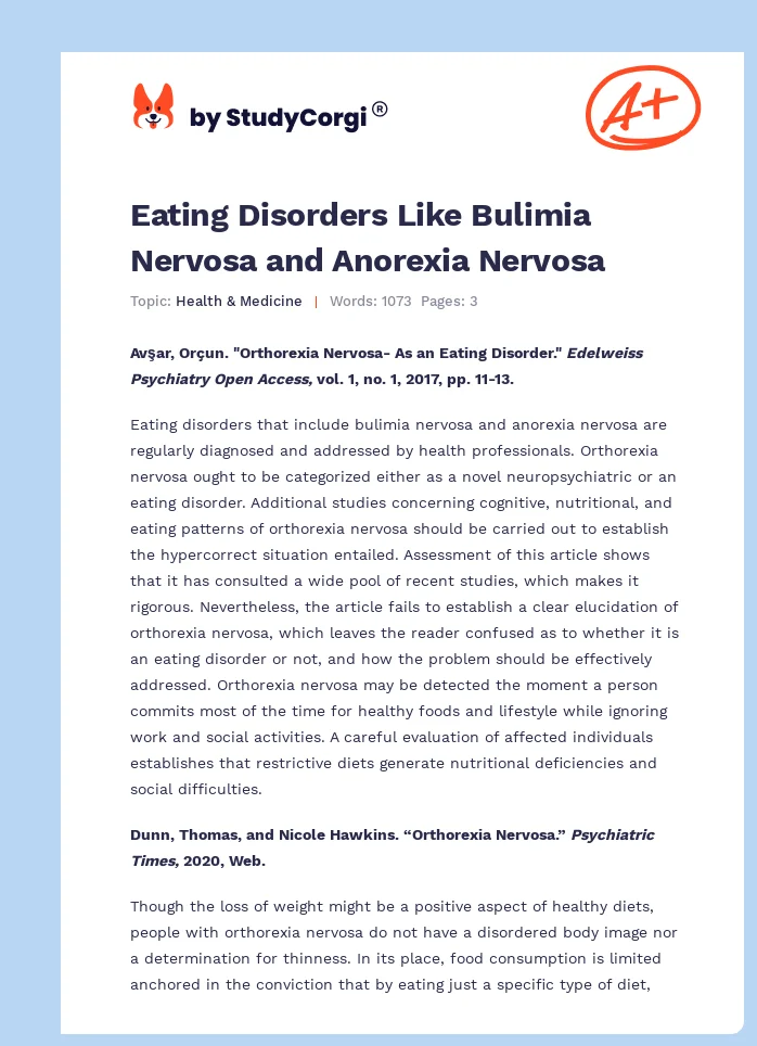 Eating Disorders Like Bulimia Nervosa and Anorexia Nervosa. Page 1