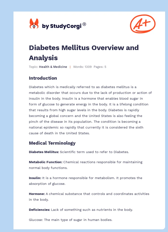 Diabetes Mellitus Overview and Analysis. Page 1