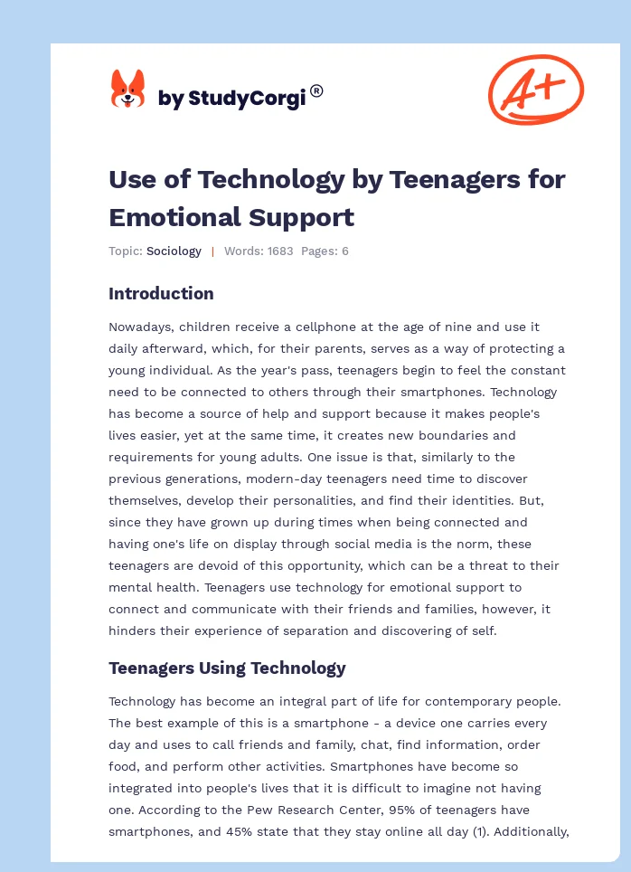 Use of Technology by Teenagers for Emotional Support. Page 1