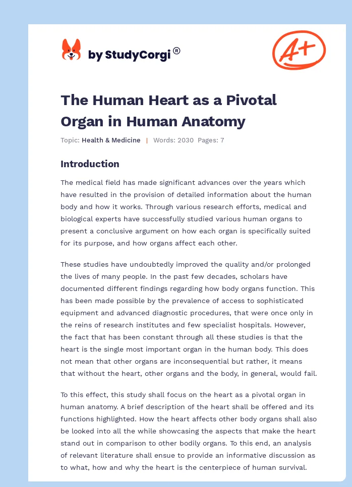 The Human Heart as a Pivotal Organ in Human Anatomy. Page 1