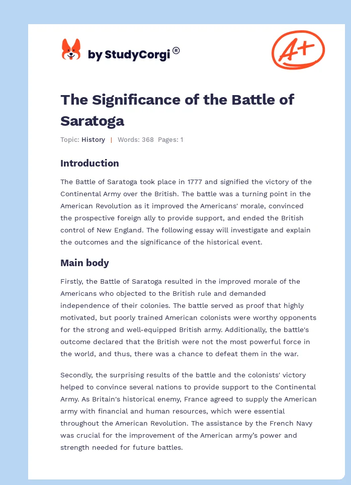The Significance of the Battle of Saratoga. Page 1
