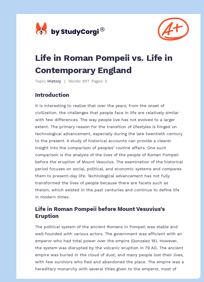 Life in Roman Pompeii vs. Life in Contemporary England. Page 1