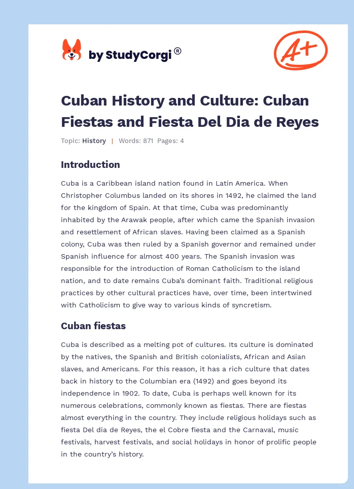 Cuban History and Culture: Cuban Fiestas and Fiesta Del Dia de Reyes. Page 1