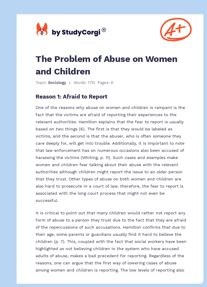 The Problem of Abuse on Women and Children. Page 1
