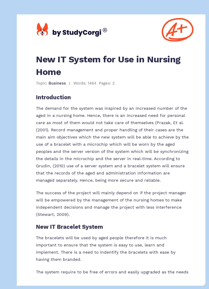 New IT System for Use in Nursing Home. Page 1
