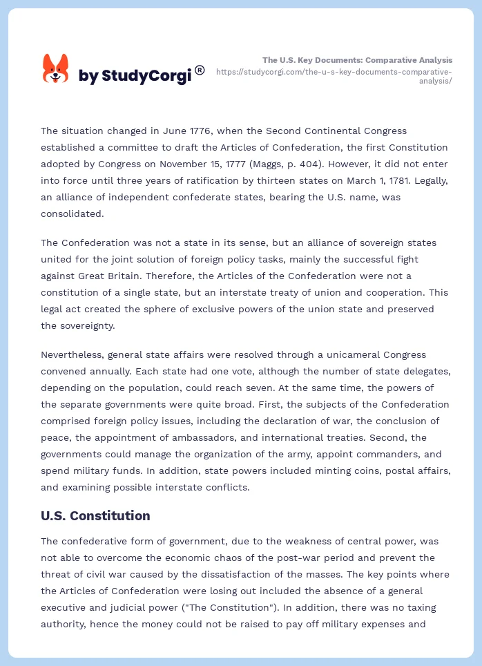 The U.S. Key Documents: Comparative Analysis. Page 2