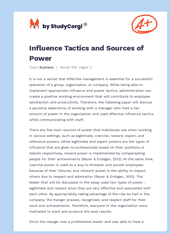 Influence Tactics and Sources of Power. Page 1