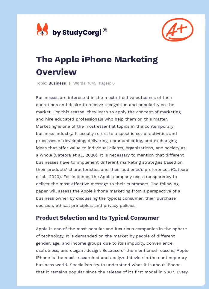 The Apple iPhone Marketing Overview. Page 1