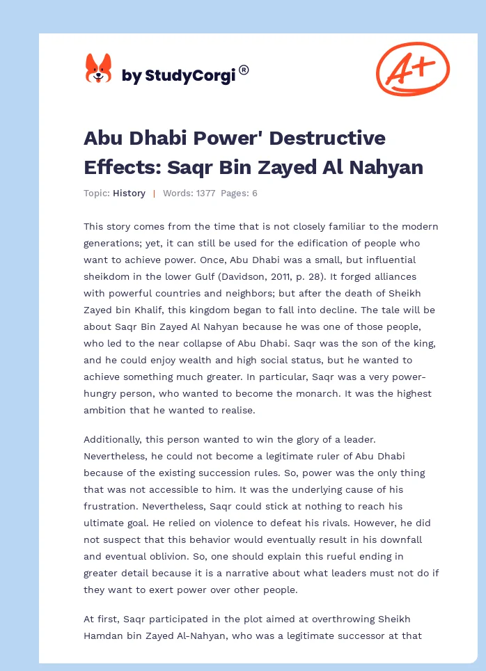 Abu Dhabi Power' Destructive Effects: Saqr Bin Zayed Al Nahyan. Page 1