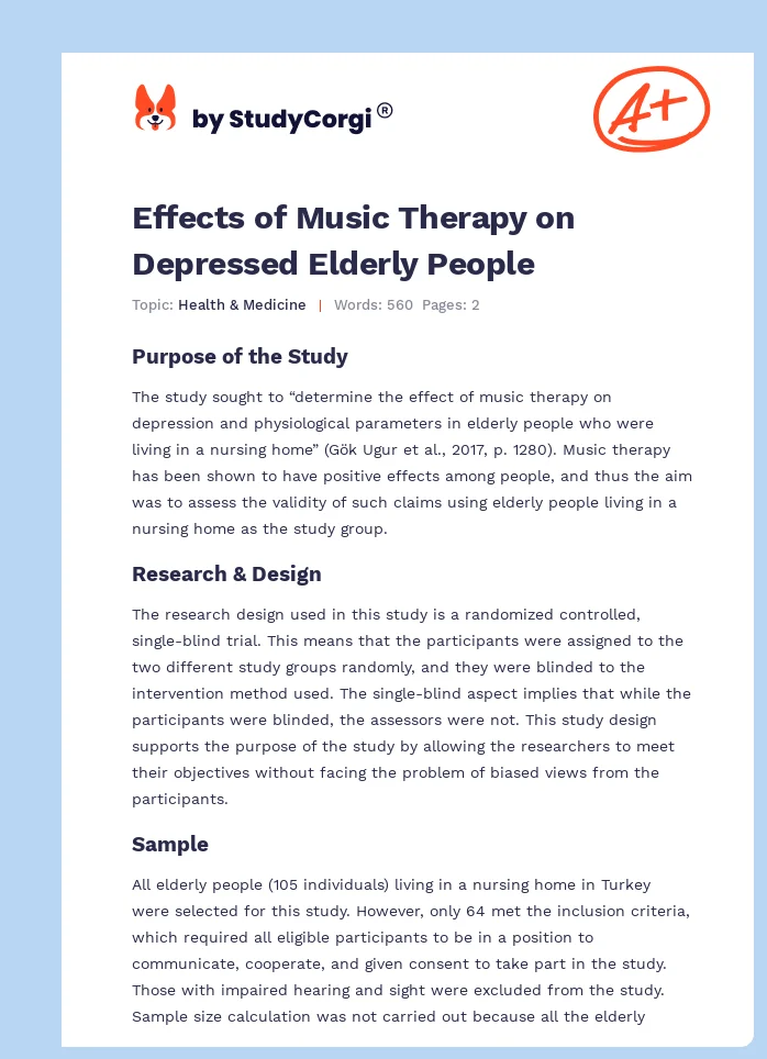 Effects of Music Therapy on Depressed Elderly People. Page 1