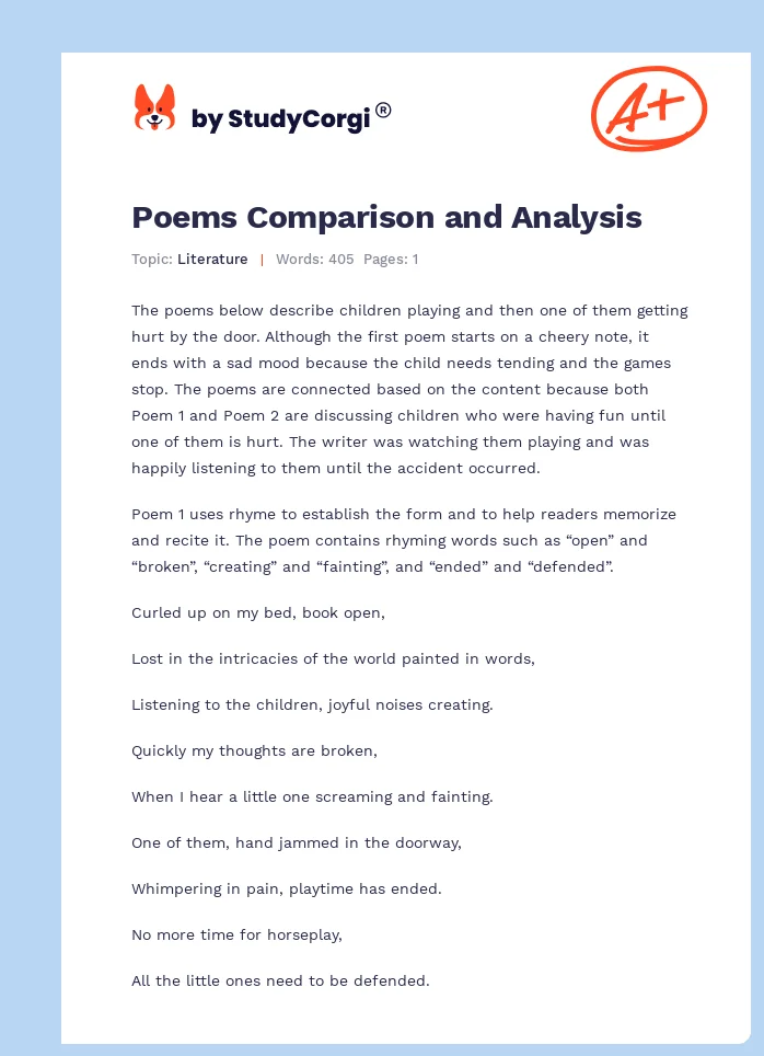 Poems Comparison and Analysis. Page 1
