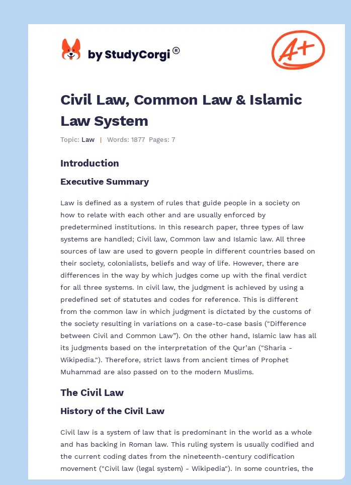 Civil Law, Common Law & Islamic Law System. Page 1