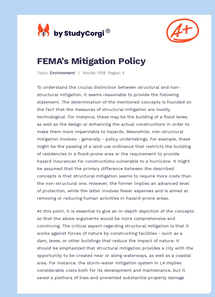 FEMA’s Mitigation Policy. Page 1