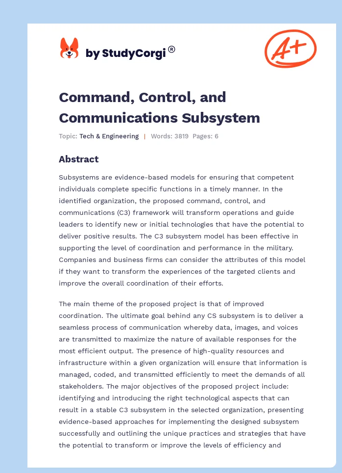 Command, Control, and Communications Subsystem. Page 1