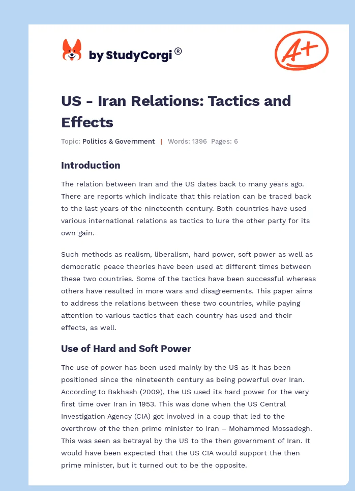 US - Iran Relations: Tactics and Effects. Page 1