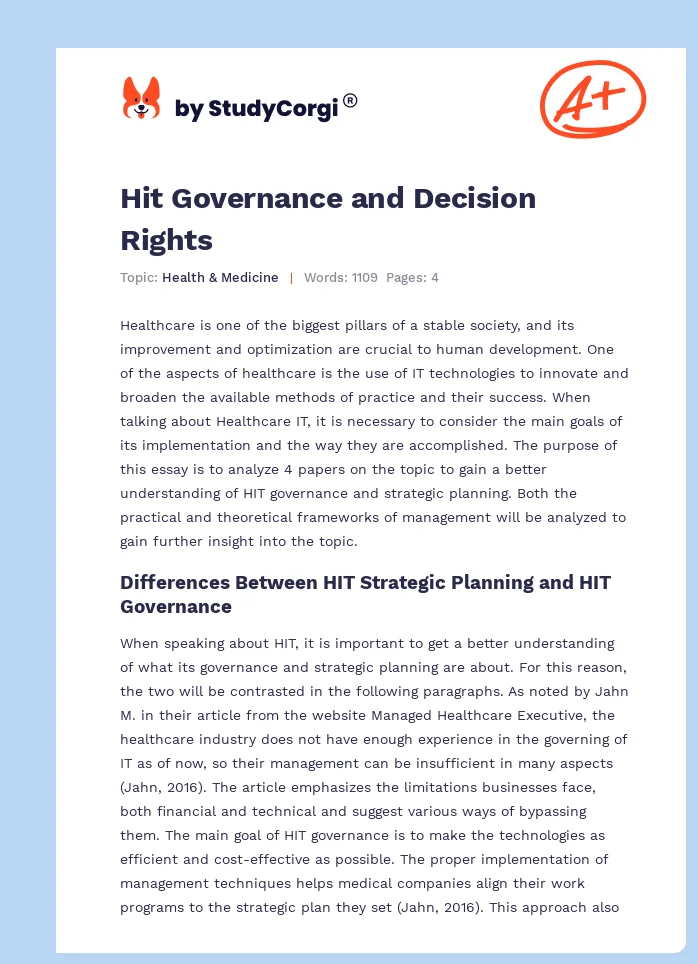 Hit Governance and Decision Rights. Page 1