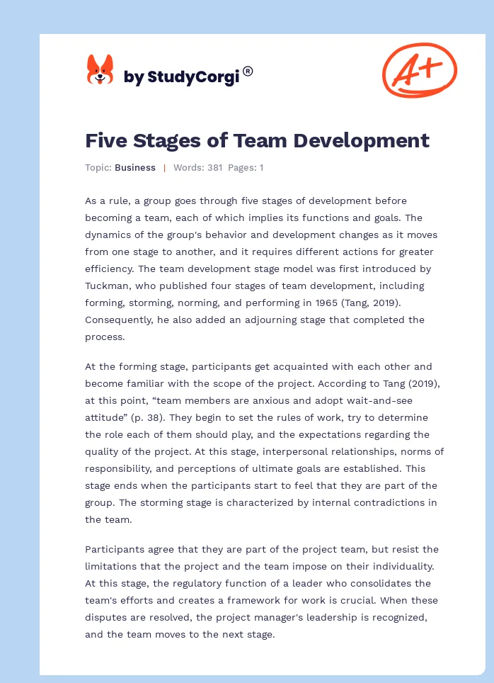 Five Stages of Team Development. Page 1