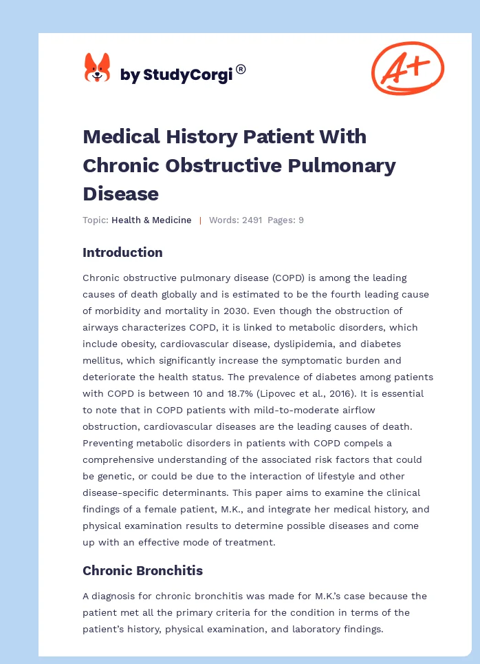 Medical History Patient With Chronic Obstructive Pulmonary Disease. Page 1