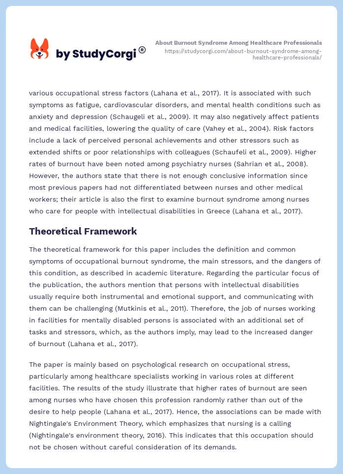 About Burnout Syndrome Among Healthcare Professionals. Page 2