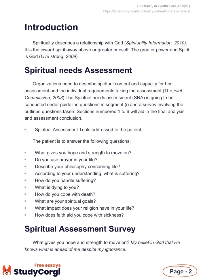 Spirituality in Health Care Analysis. Page 2