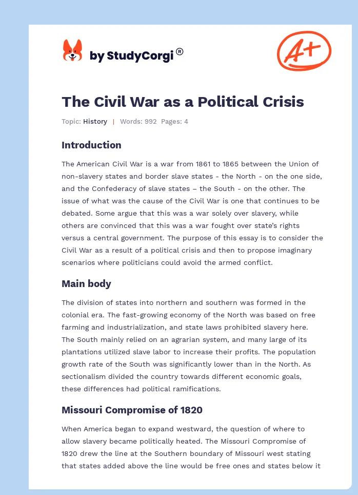 The Civil War as a Political Crisis. Page 1
