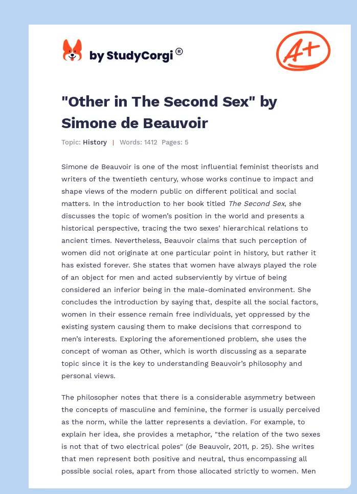 "Other in The Second Sex" by Simone de Beauvoir. Page 1