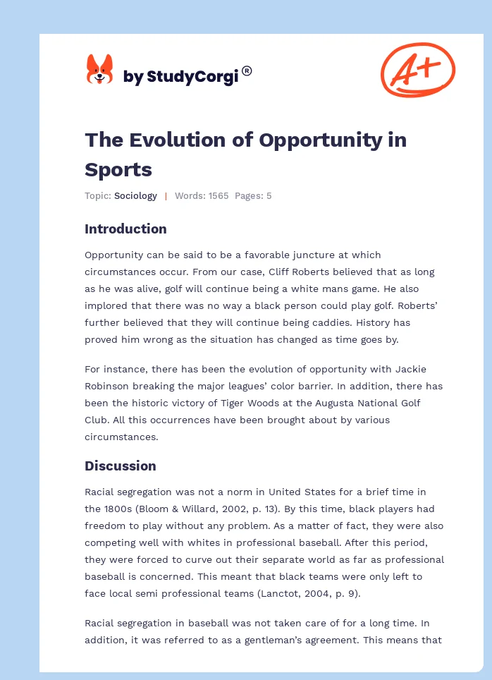 The Evolution of Opportunity in Sports. Page 1