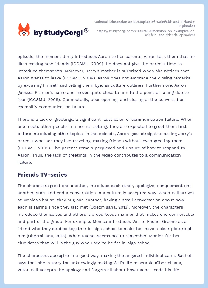 Cultural Dimension on Examples of 'Seinfeld' and 'Friends' Episodes. Page 2