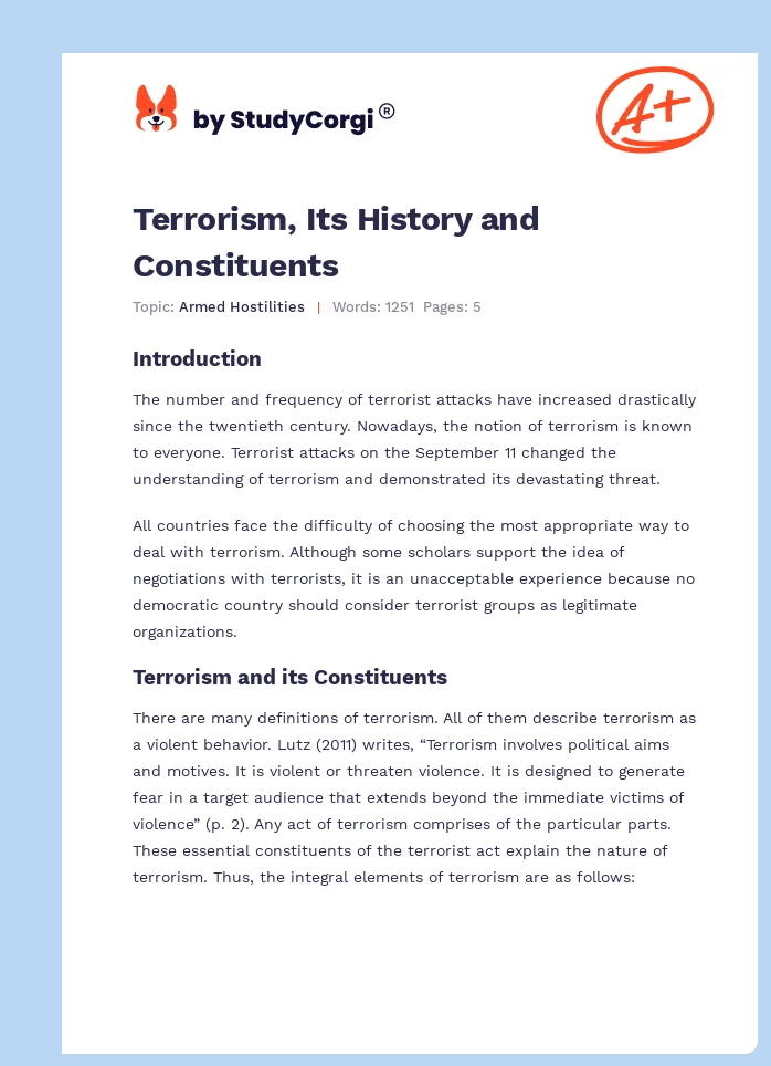 Terrorism, Its History and Constituents. Page 1